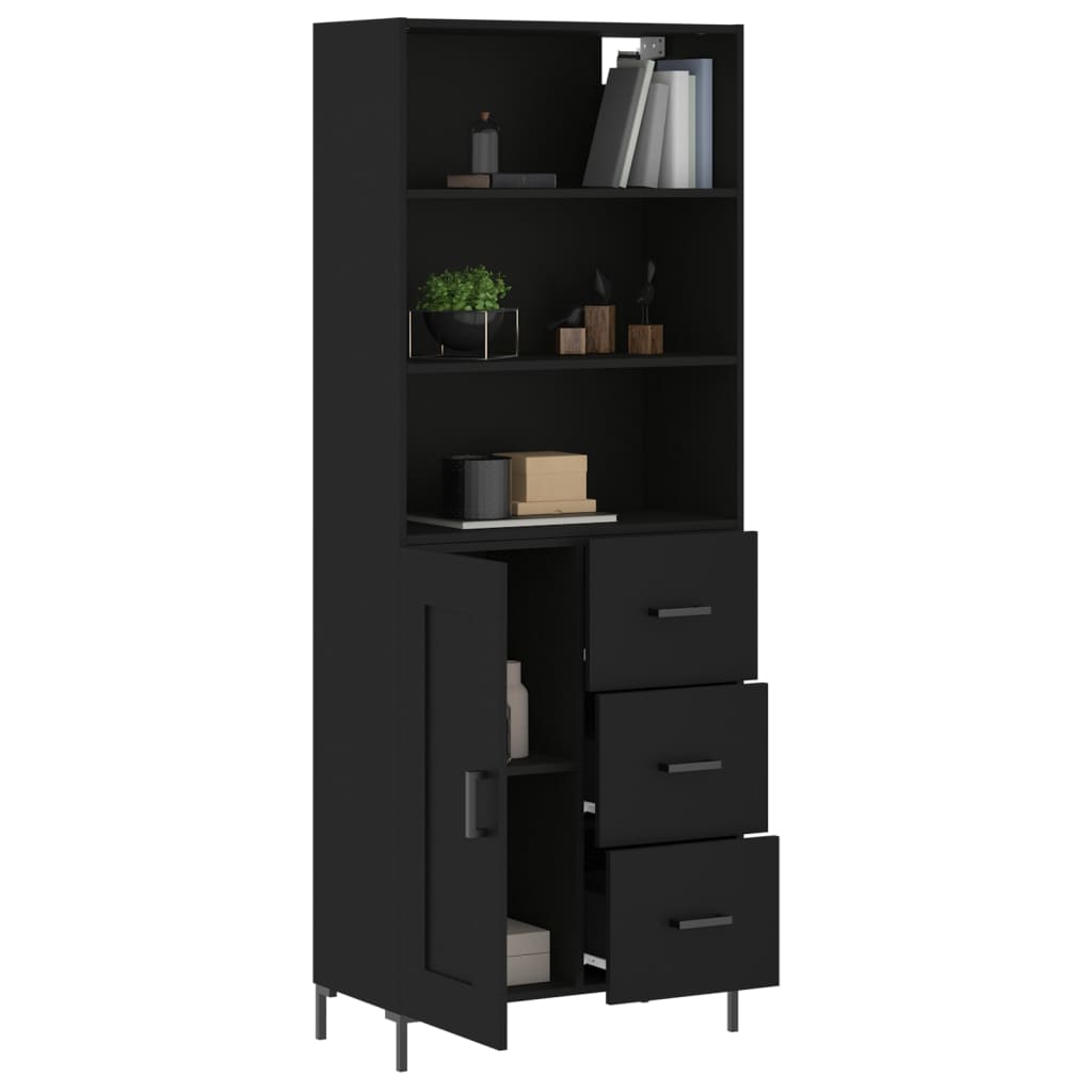 Buffet haut noir 69,5x34x180 cm en bois