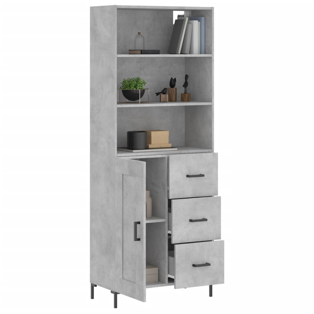 Buffet haut gris béton 69,5x34x180 cm en bois