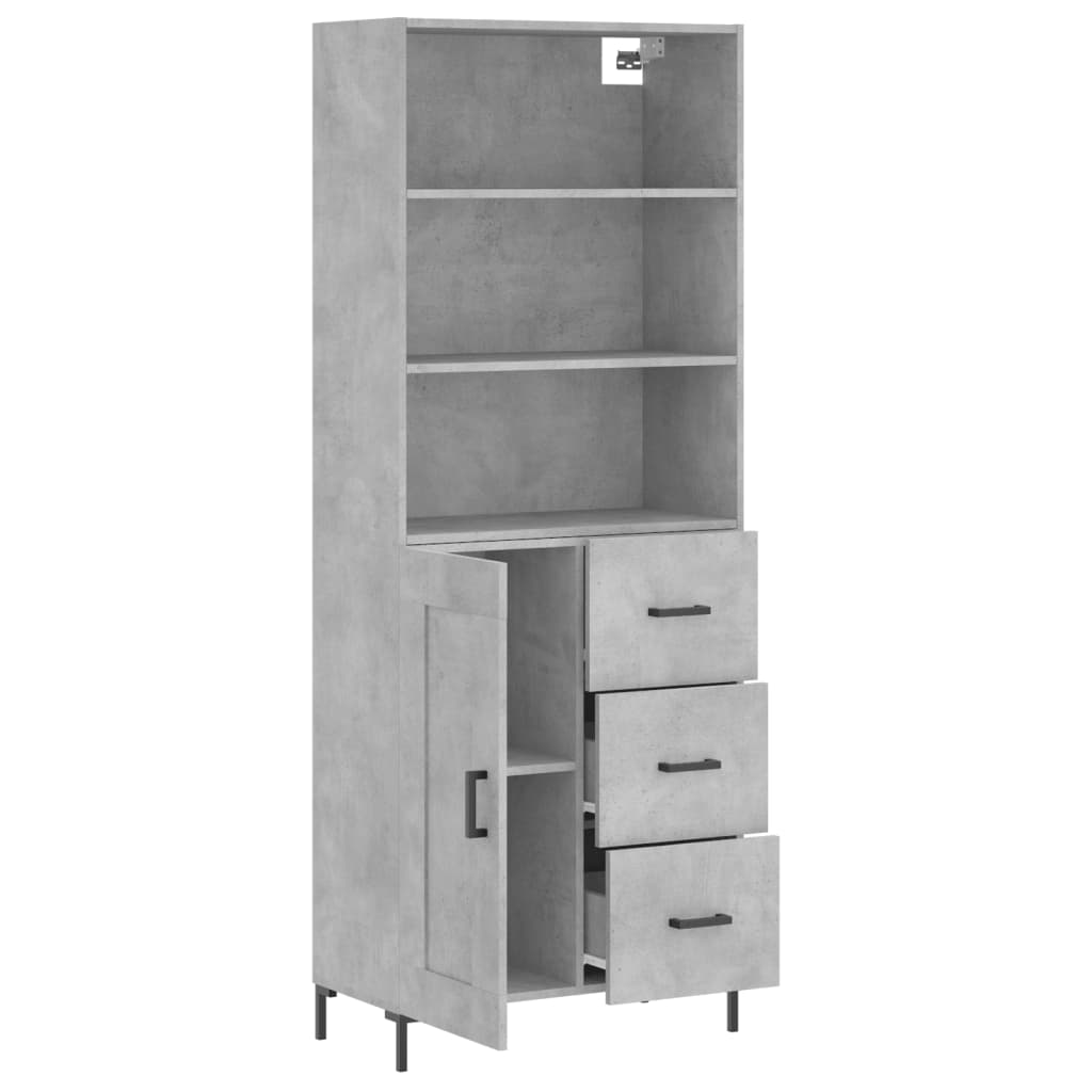 Buffet haut gris béton 69,5x34x180 cm en bois