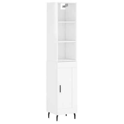 Buffet haut blanc brillant 34,5x34x180 cm en bois