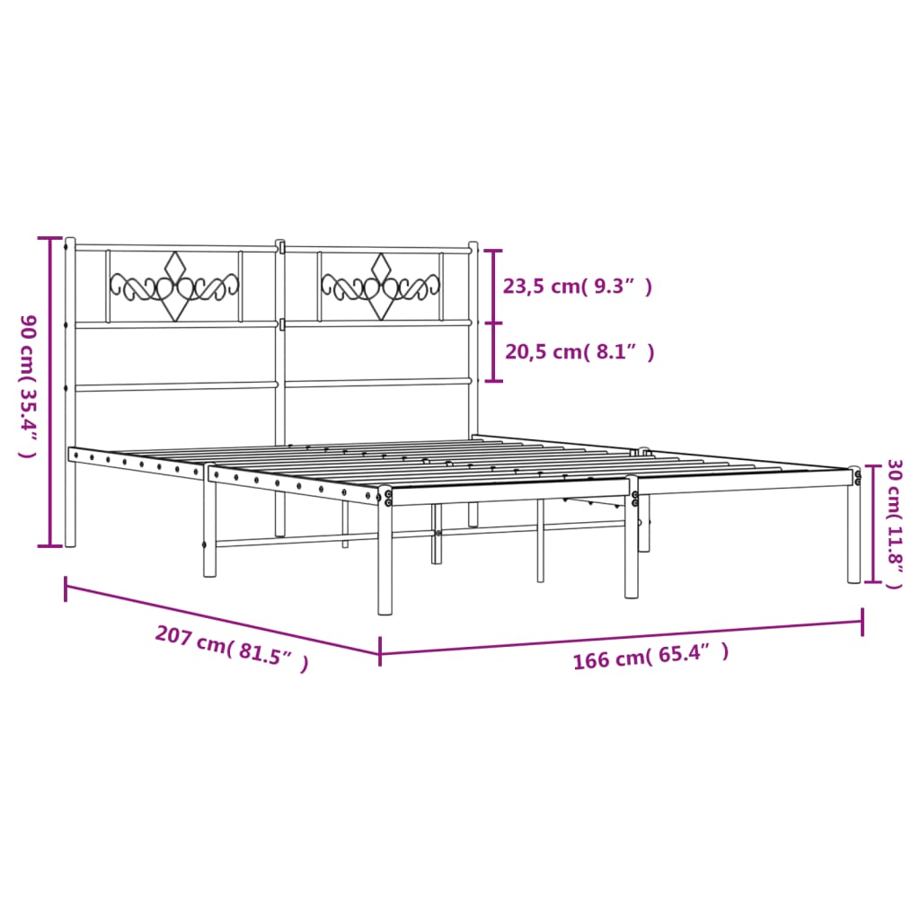 Bettgestell mit Kopfteil Metall Schwarz 160x200 cm