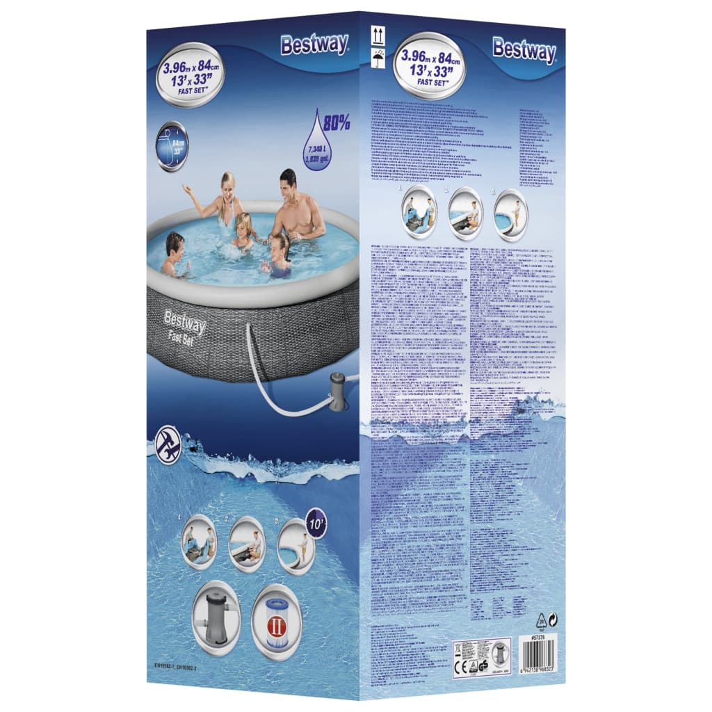 Bestway Fast Set Piscina con Bomba Hinchable 396x84 cm