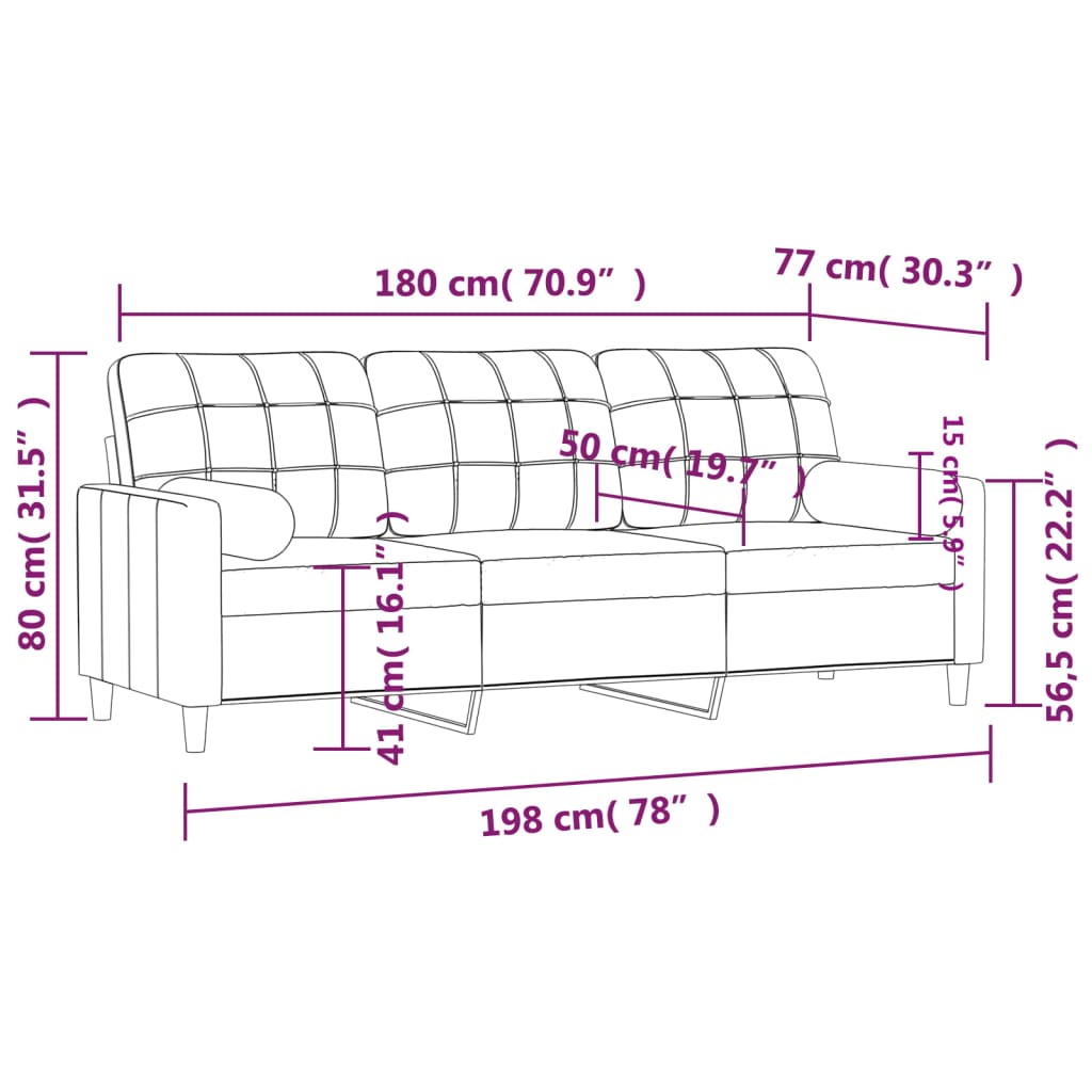 3-Sitzer-Sofa mit Zierkissen Hellgrau 180 cm Stoff