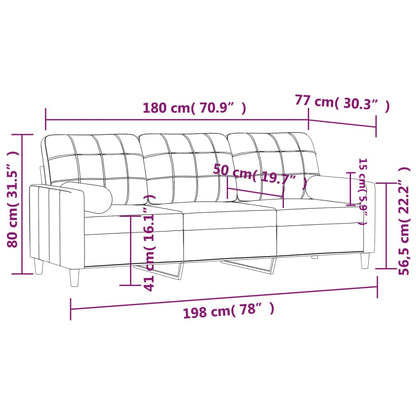 3-Sitzer-Sofa mit Zierkissen Hellgrau 180 cm Stoff