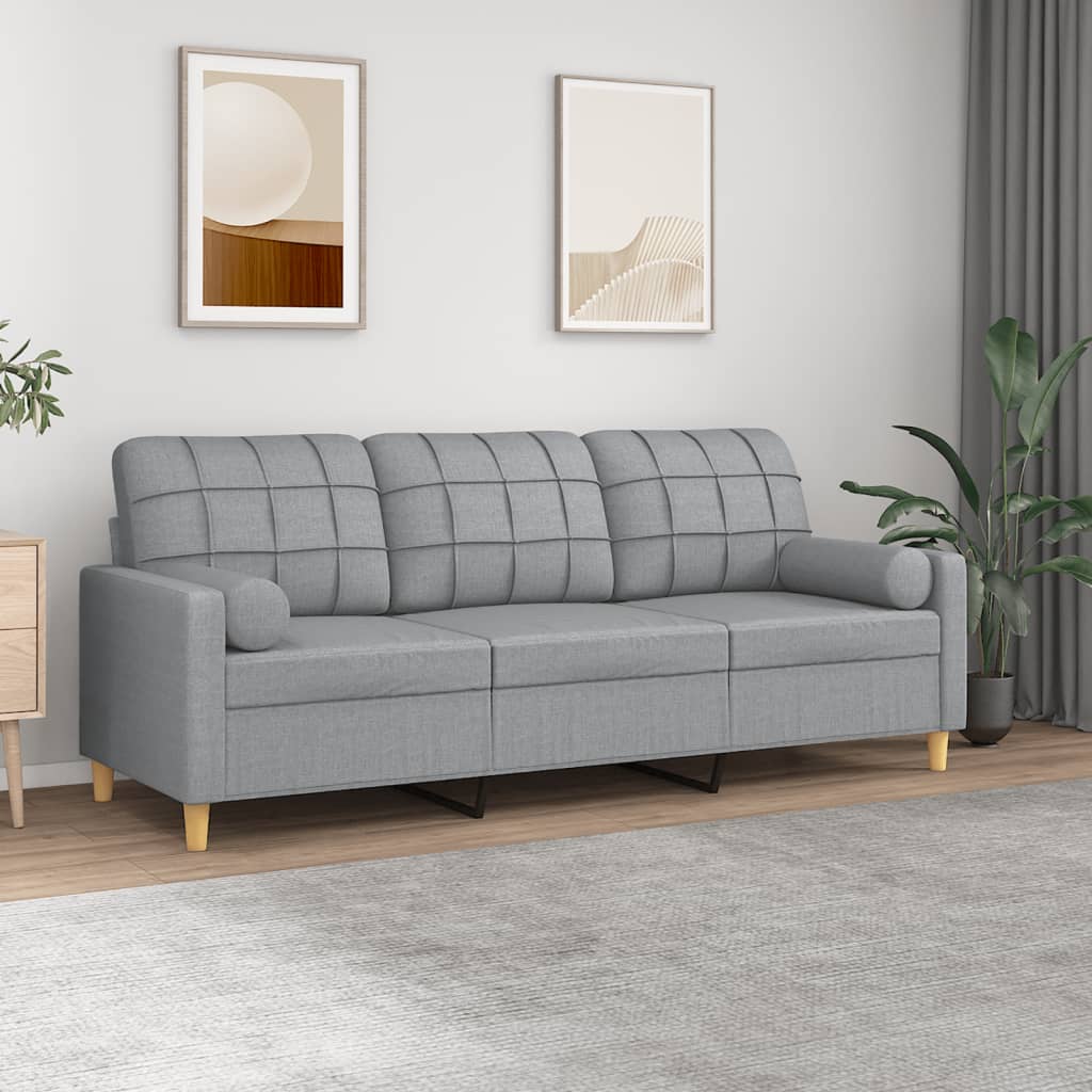 3-Sitzer-Sofa mit Zierkissen Hellgrau 180 cm Stoff