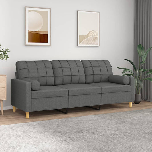 3-Sitzer-Sofa mit Zierkissen Dunkelgrau 180 cm Stoff