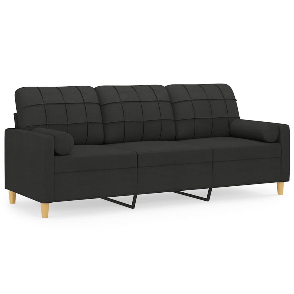 3-Sitzer-Sofa mit Zierkissen Schwarz 180 cm Stoff