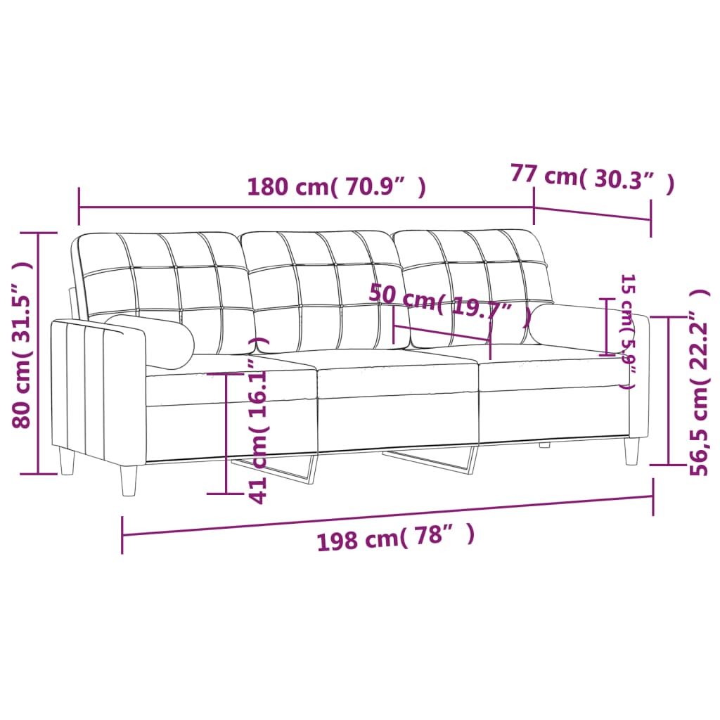 3-Sitzer-Sofa mit Zierkissen Weinrot 180 cm Stoff