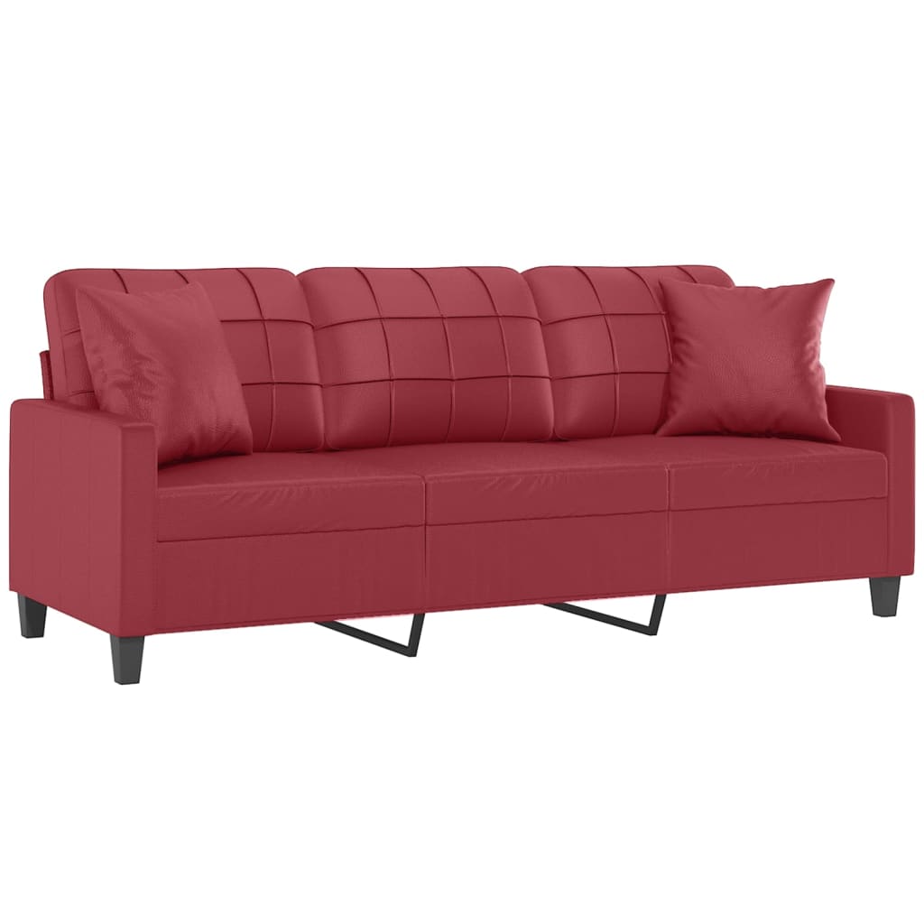 3-Sitzer-Sofa mit Zierkissen Weinrot 180 cm Kunstleder