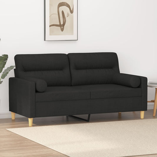 2-Sitzer-Sofa mit Zierkissen Schwarz 140 cm Stoff