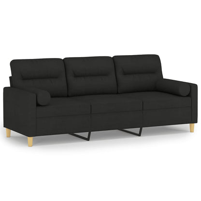 3-Sitzer-Sofa mit Zierkissen Schwarz 180 cm Stoff