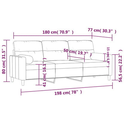 Sofá 3 plazas con cojines decorativos tela topo 180 cm