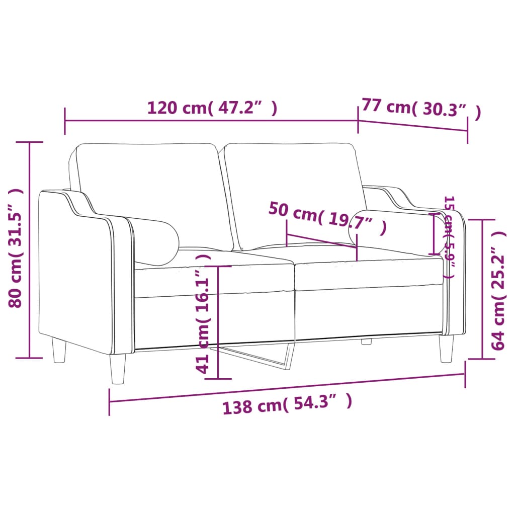 2-Sitzer-Sofa "Stephan" mit Zierkissen Taupe 120 cm Stoff