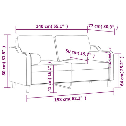 Sofá 2 plazas con cojines decorativos tela gris claro 140 cm