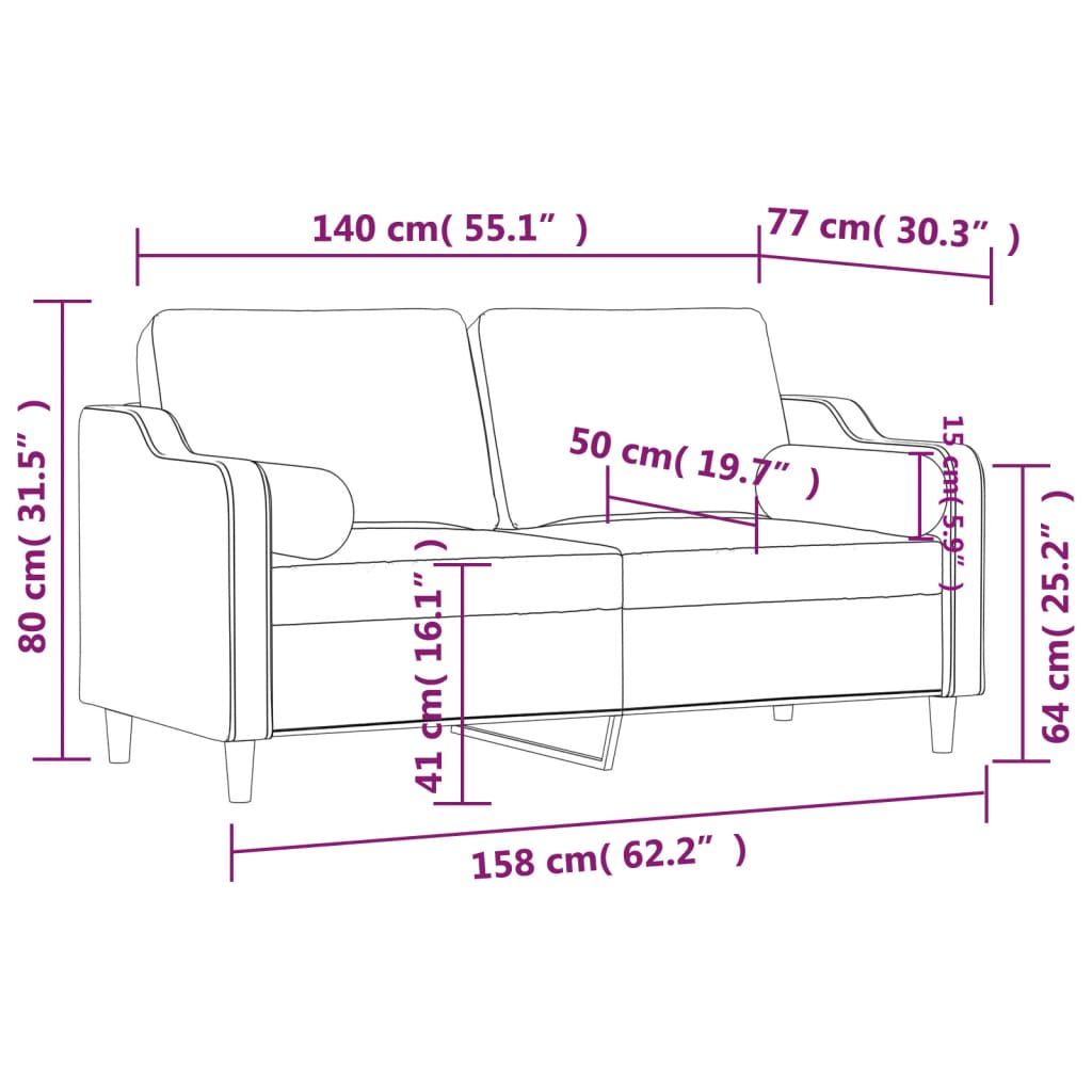 2-Sitzer-Sofa mit Zierkissen Dunkelgrau 140 cm Stoff