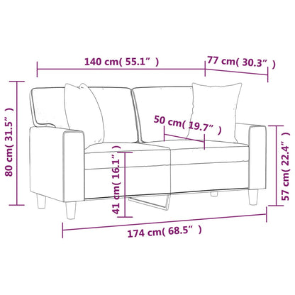 Sofá de 2 plazas con cojines decorativos piel sintética negro 140 cm