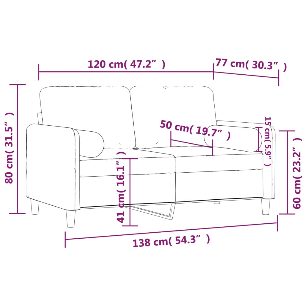 2-Sitzer-Sofa mit Zierkissen Braun 120 cm Samt