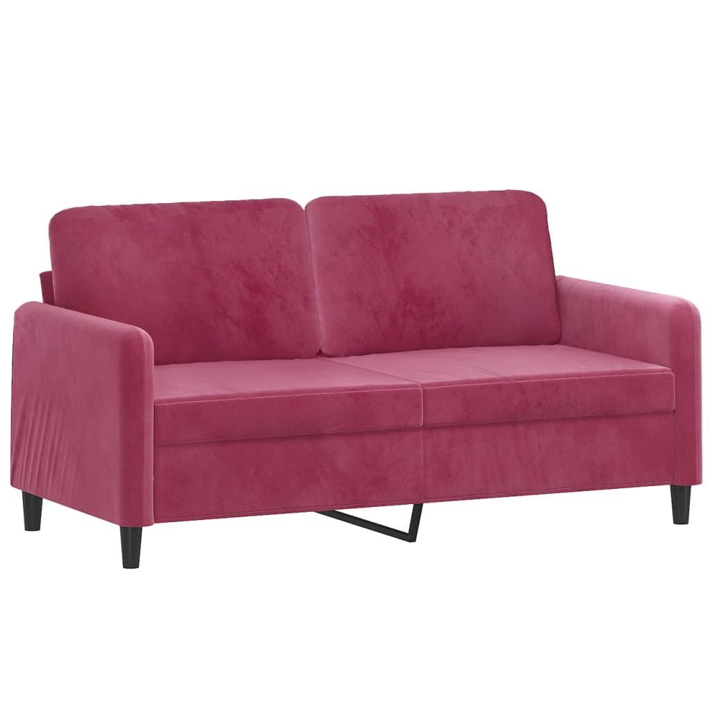 2-Sitzer-Sofa mit Zierkissen Weinrot 140 cm Samt