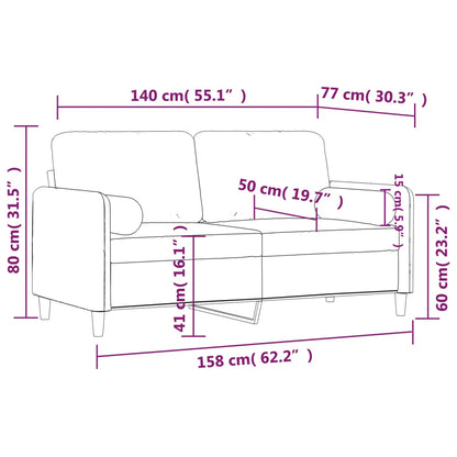 Sofá 2 plazas con cojines decorativos terciopelo marrón 140 cm