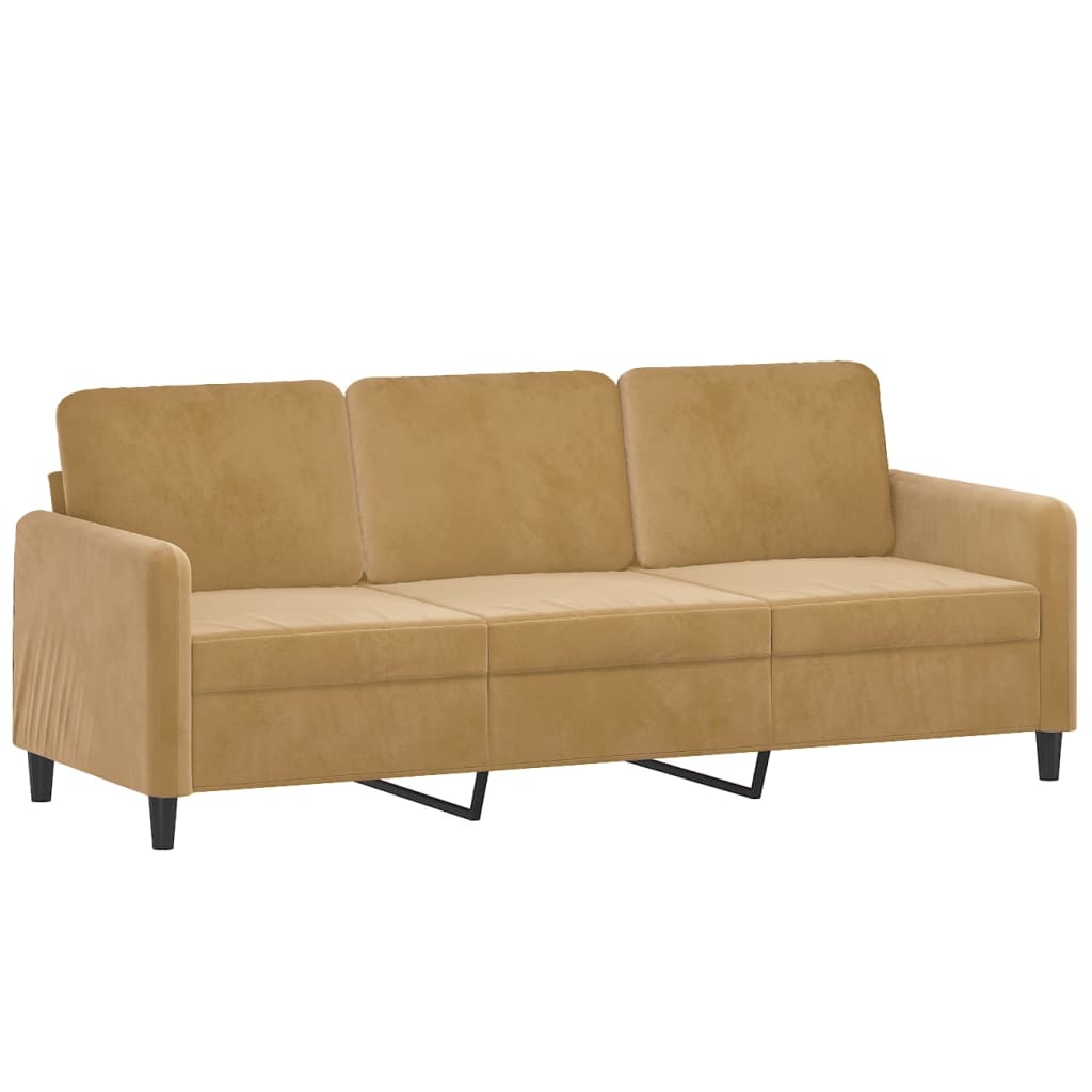 3-Sitzer-Sofa mit Zierkissen Braun 180 cm Samt