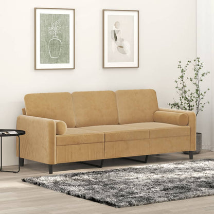 3-Sitzer-Sofa mit Zierkissen Braun 180 cm Samt