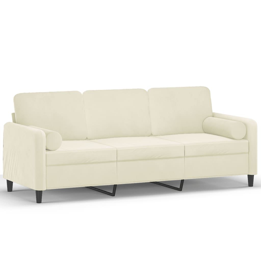 3-Sitzer-Sofa mit Zierkissen Creme 180 cm Samt