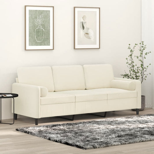 3-Sitzer-Sofa mit Zierkissen Creme 180 cm Samt