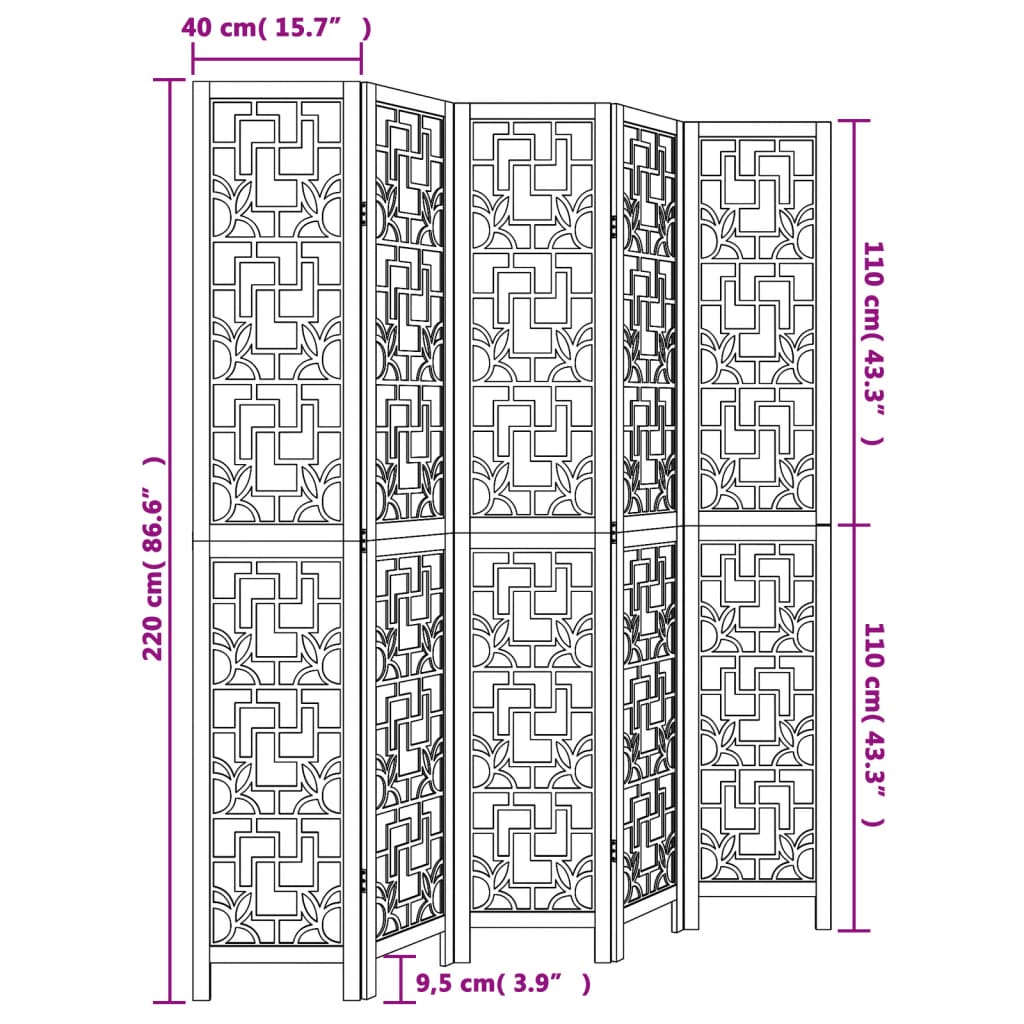 5 uds. Separador de ambientes de madera maciza de Paulownia marrón