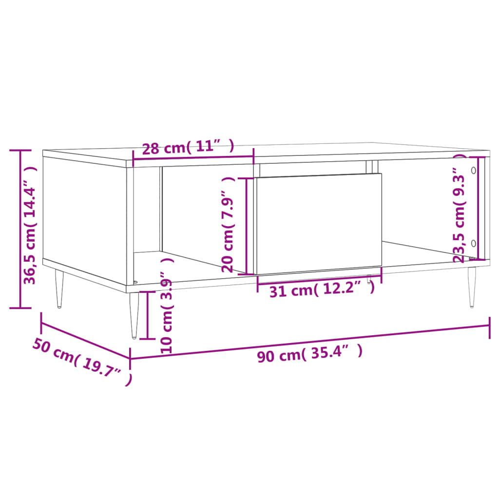 Couchtisch Braun Eichen-Optik 90x50x36,5 cm Holzwerkstoff