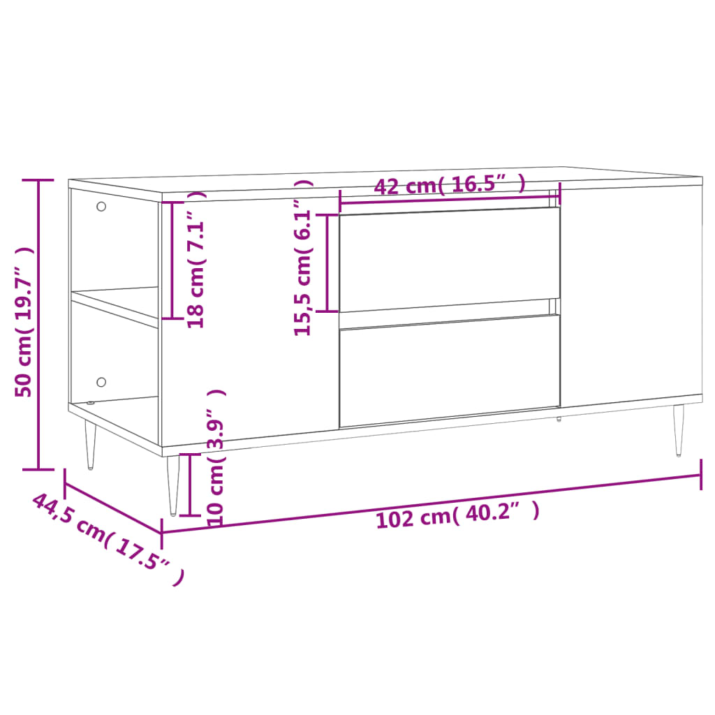 Couchtisch Räuchereiche 102x44,5x50 cm Holzwerkstoff