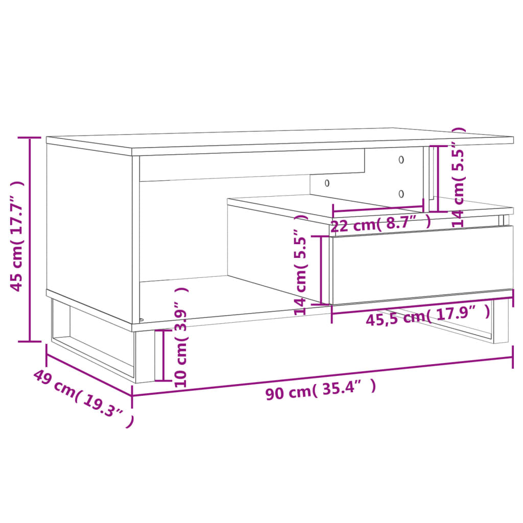 Table basse chêne fumé 90x49x45 cm en bois