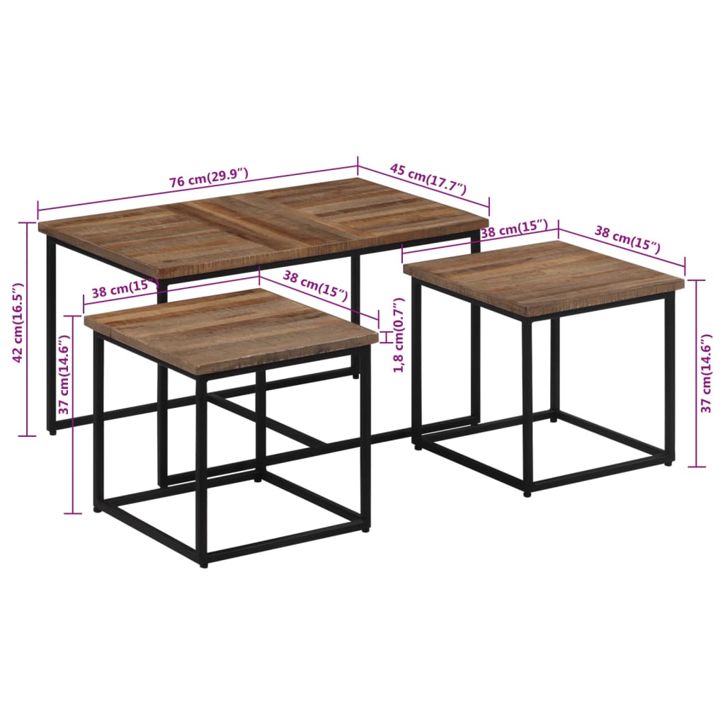 Tables gigognes 3 pcs. Bois de teck massif