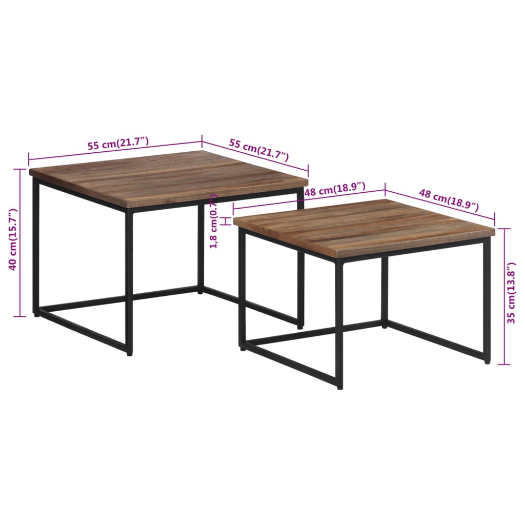 Satztische 2 Stk. Massivholz Teak