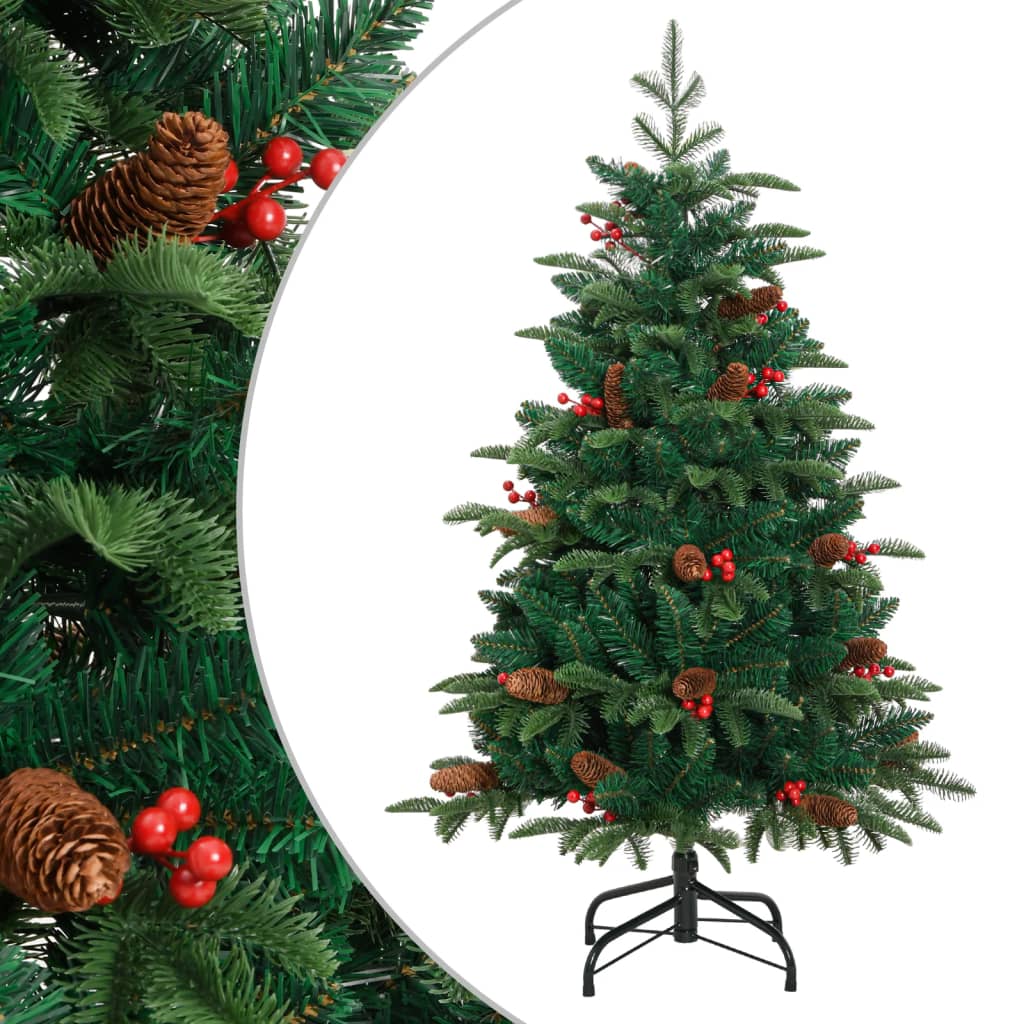 Sapin de Noël artificiel pliable avec cônes et baies 150 cm