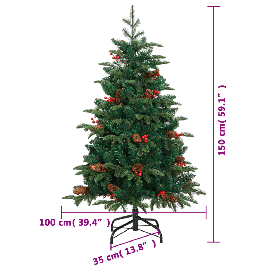 Sapin de Noël artificiel pliable avec cônes et baies 150 cm