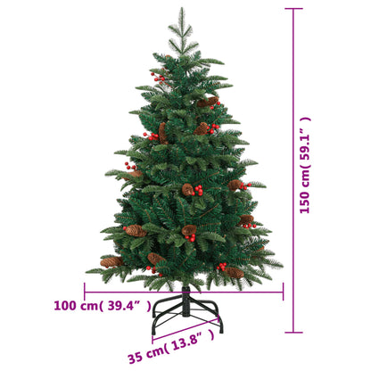 Sapin de Noël artificiel pliable avec cônes et baies 150 cm