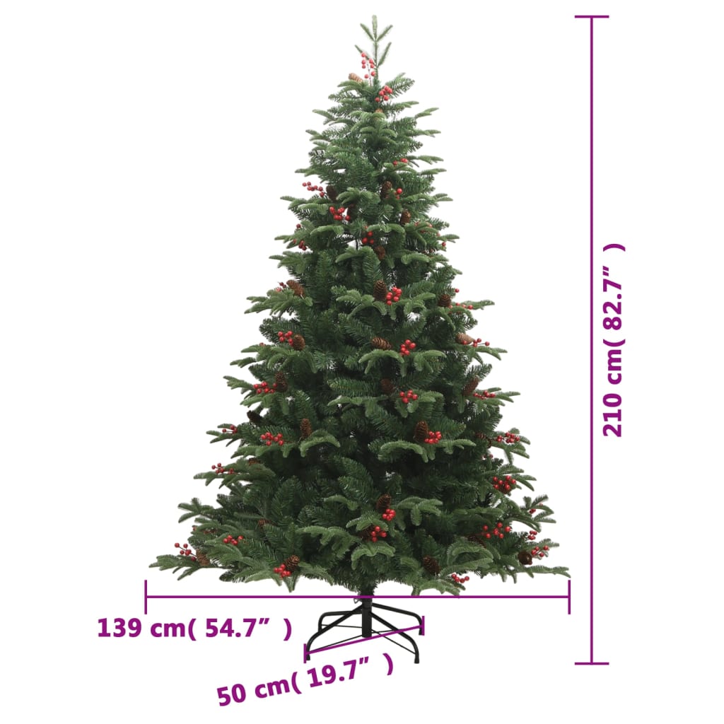 Sapin de Noël artificiel pliable avec cônes et baies 210 cm