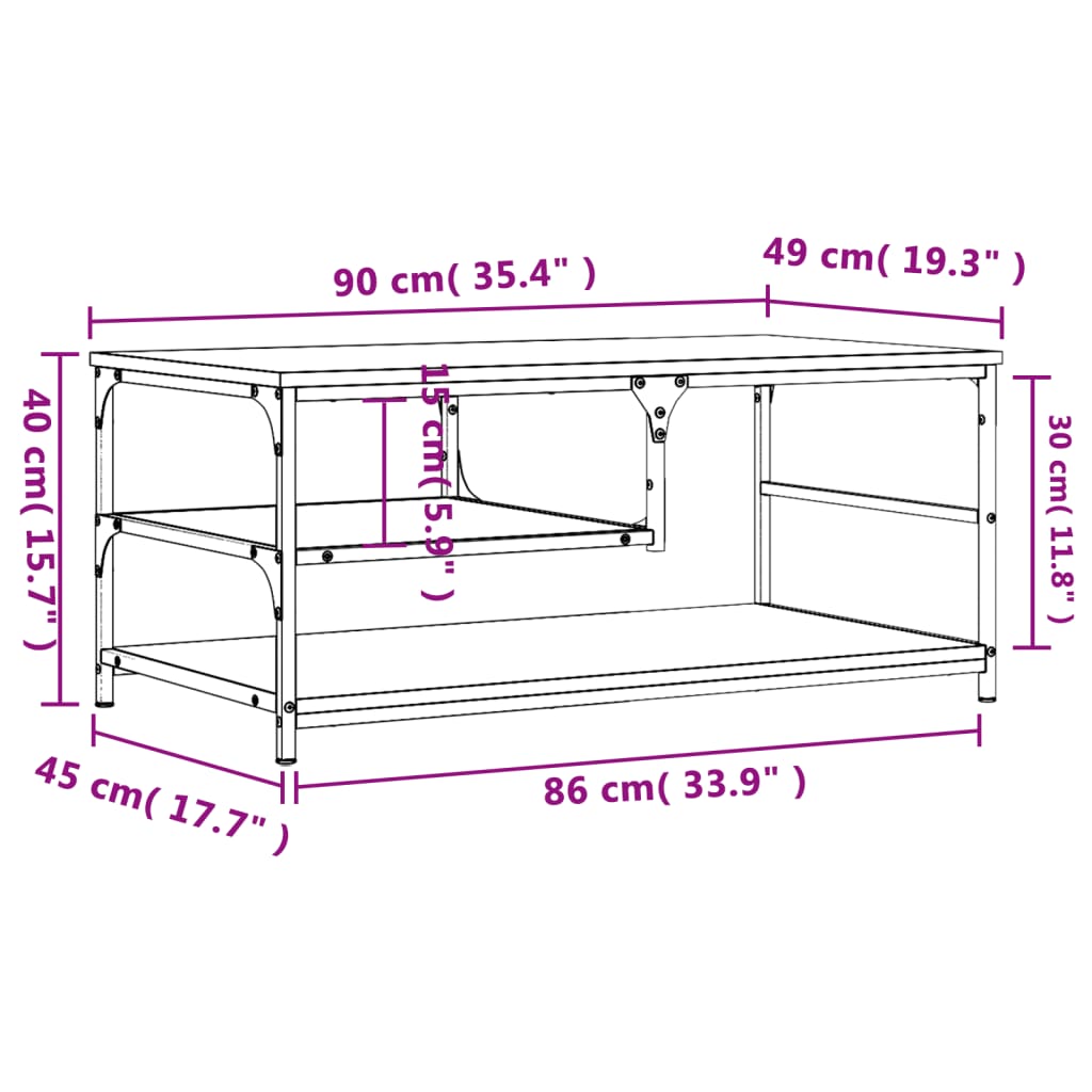 Couchtisch Braun Eichen-Optik 90x49x40 cm Holzwerkstoff