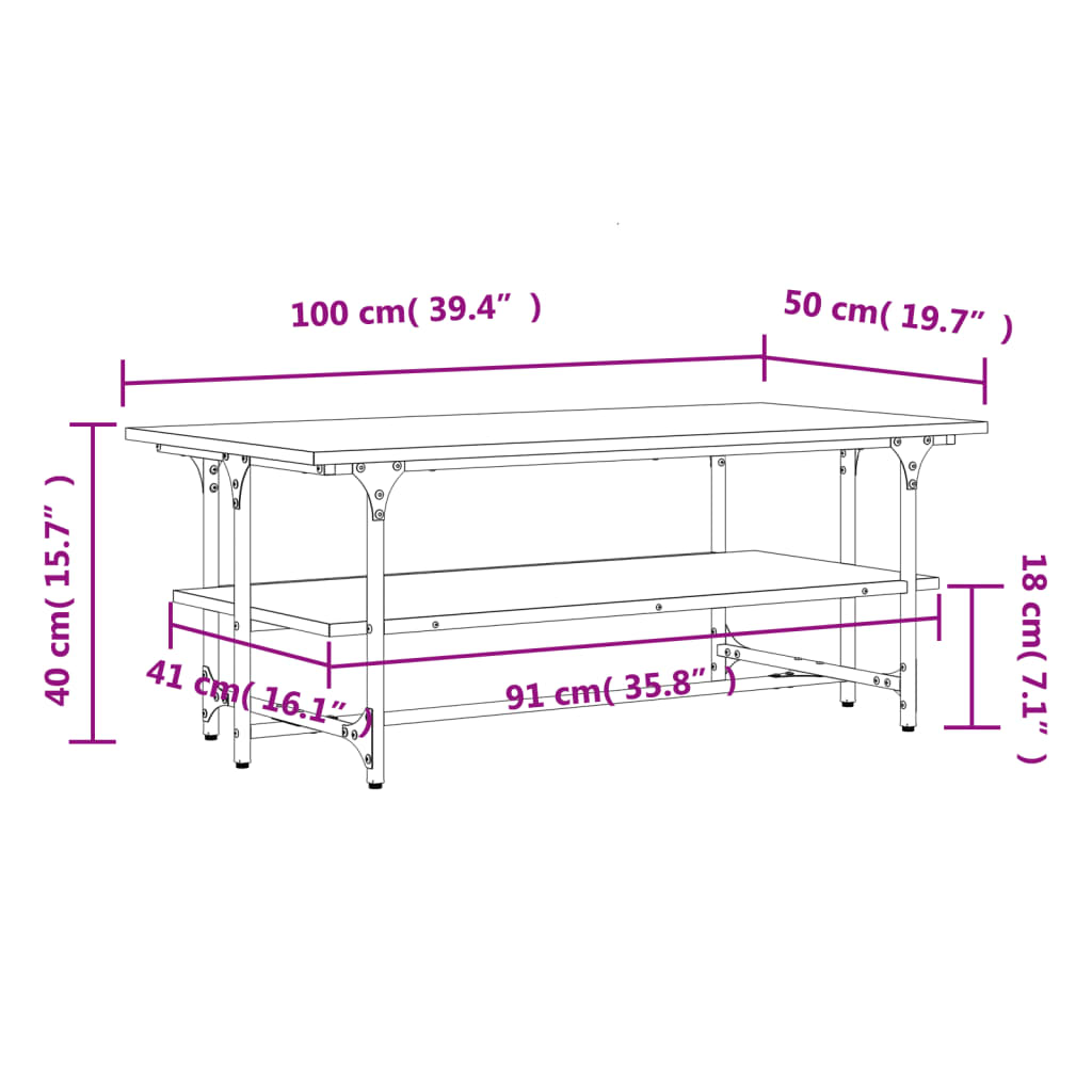 Couchtisch Braun Eichen-Optik 100x50x40 cm Holzwerkstoff