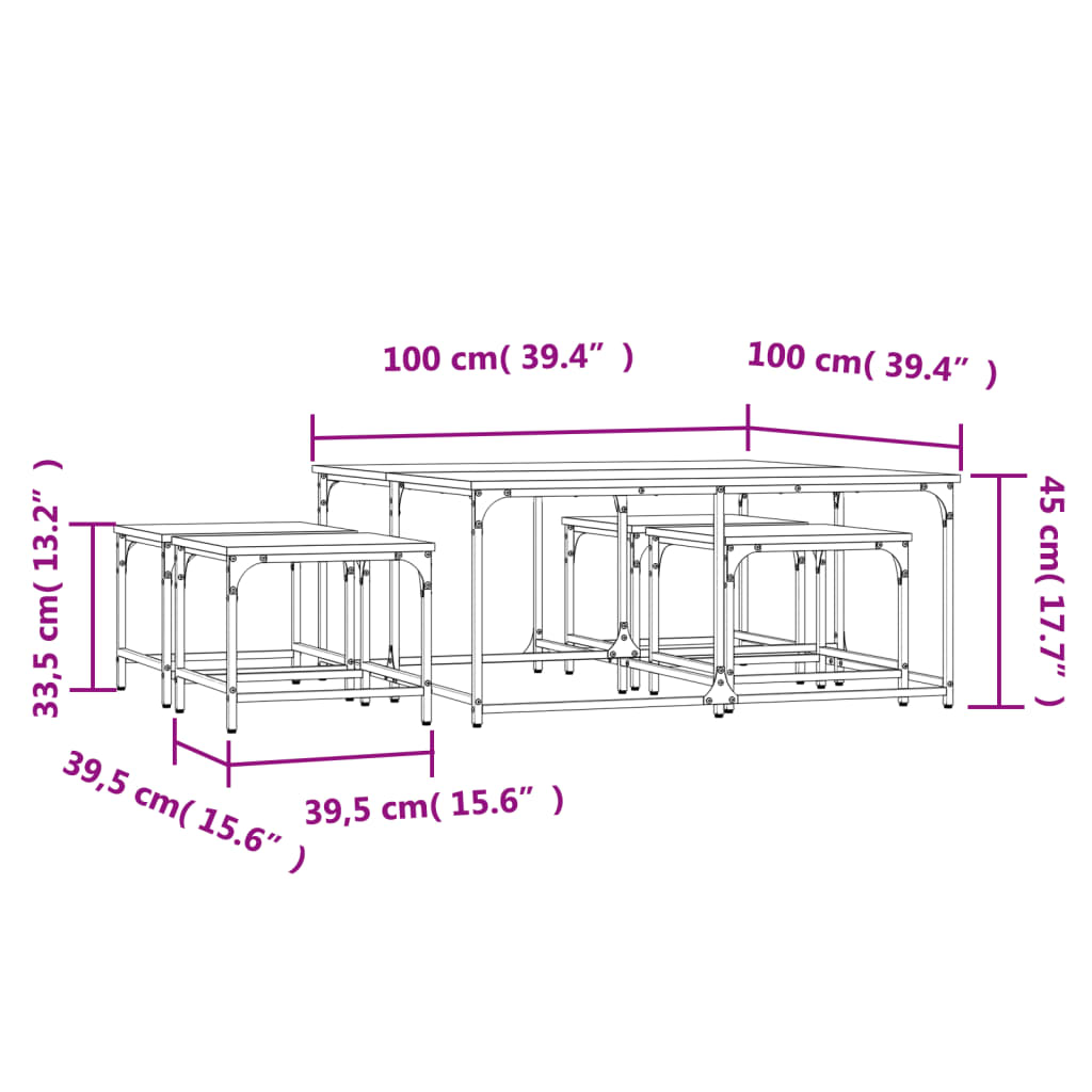 Tables gigognes 5 pcs. Matériau bois de chêne fumé