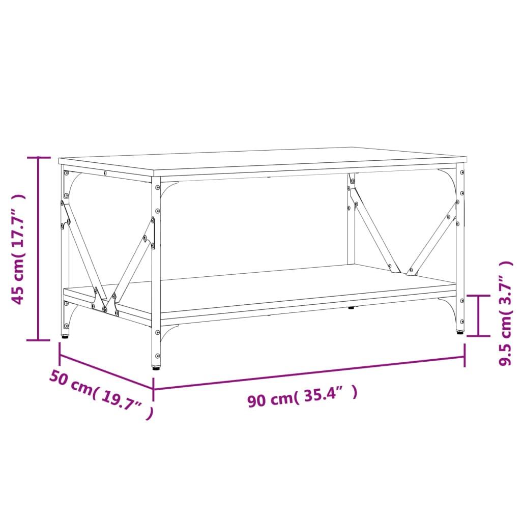 Mesa de centro aspecto roble marrón 90x50x45 cm de madera