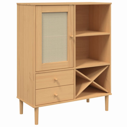 Highboard SENJA Rattan-Optik Braun 90x40x112 cm Kiefernholz