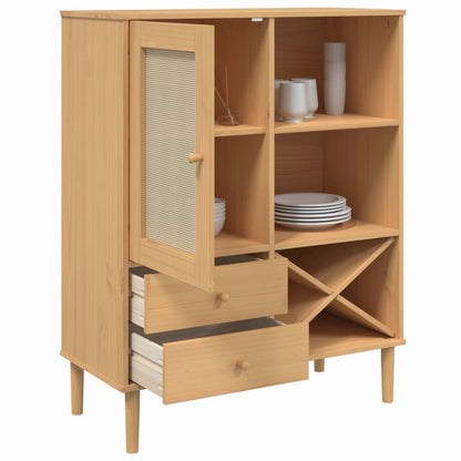 Highboard SENJA Rattan-Optik Braun 90x40x112 cm Kiefernholz