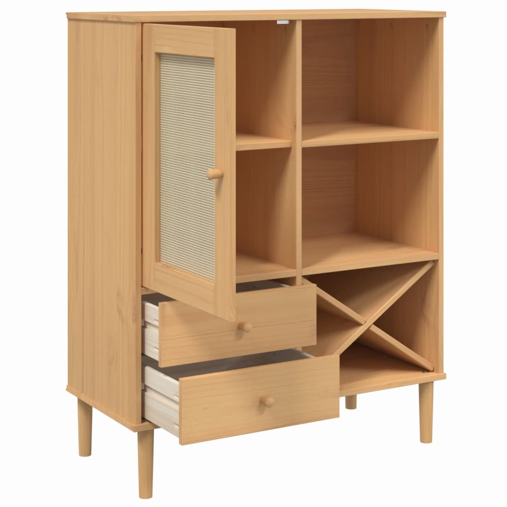 Highboard SENJA Rattan-Optik Braun 90x40x112 cm Kiefernholz