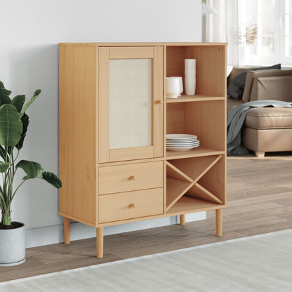 Highboard SENJA Rattan-Optik Braun 90x40x112 cm Kiefernholz