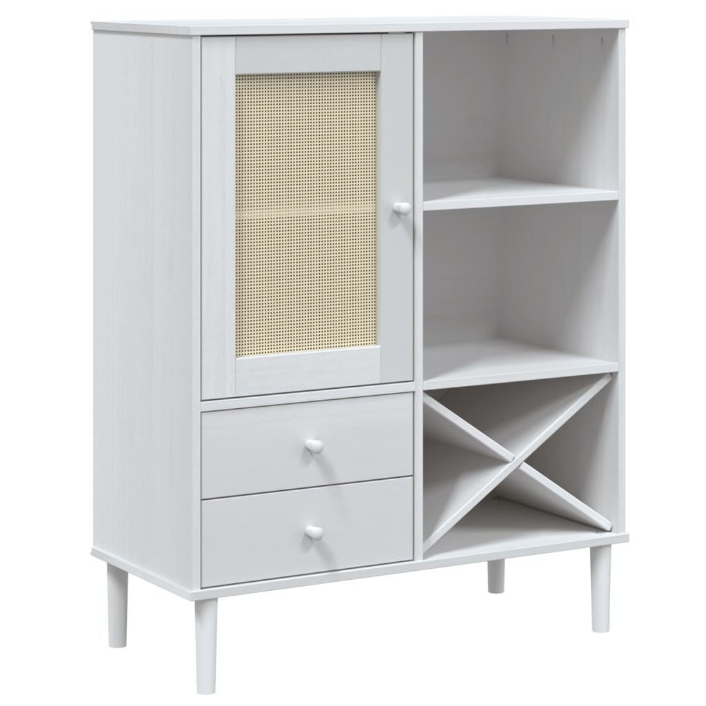 Buffet haut SENJA aspect rotin blanc 90x40x112 cm bois de pin