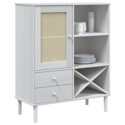 Buffet haut SENJA aspect rotin blanc 90x40x112 cm bois de pin