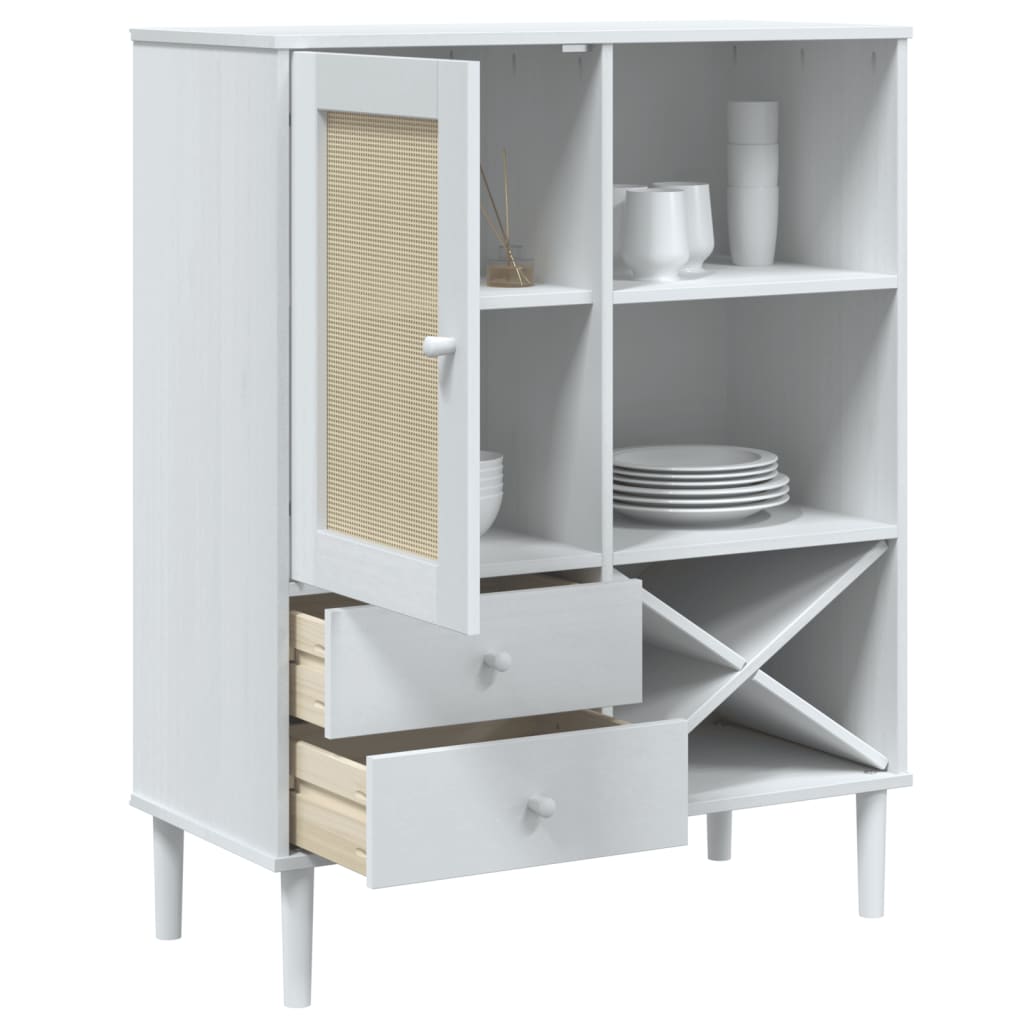 Buffet haut SENJA aspect rotin blanc 90x40x112 cm bois de pin