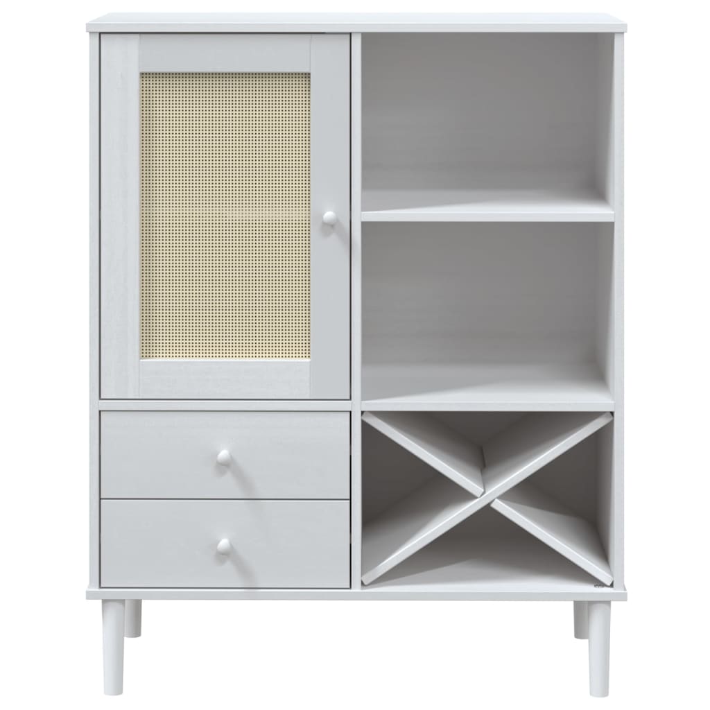 Buffet haut SENJA aspect rotin blanc 90x40x112 cm bois de pin