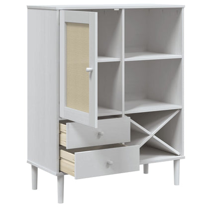 Buffet haut SENJA aspect rotin blanc 90x40x112 cm bois de pin